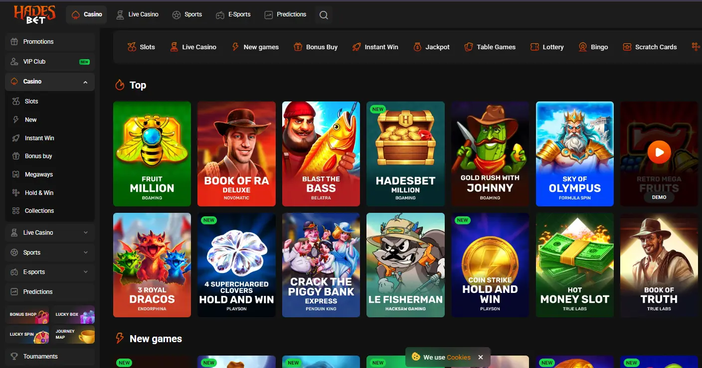 HadesBet website interface screenshot